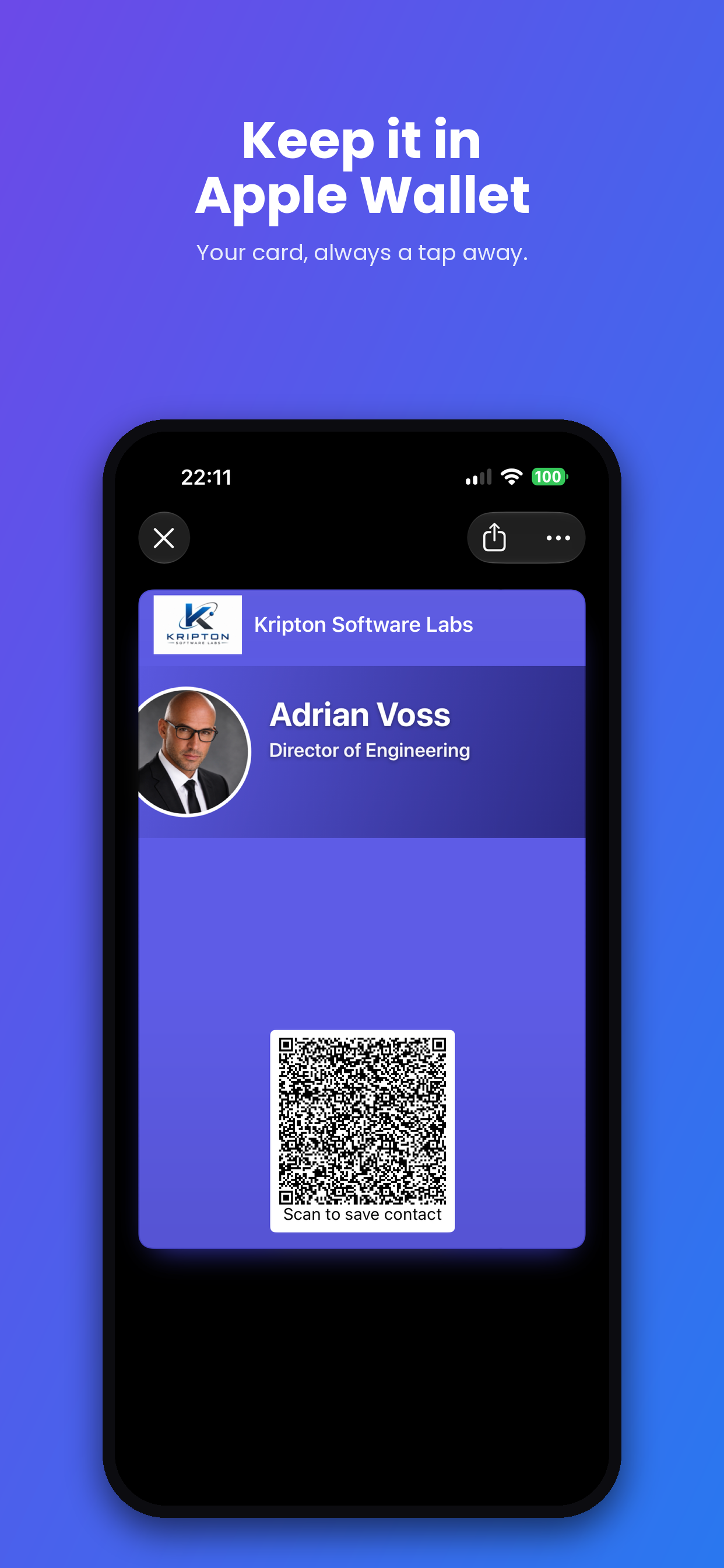 Sharing your card with a scannable QR code