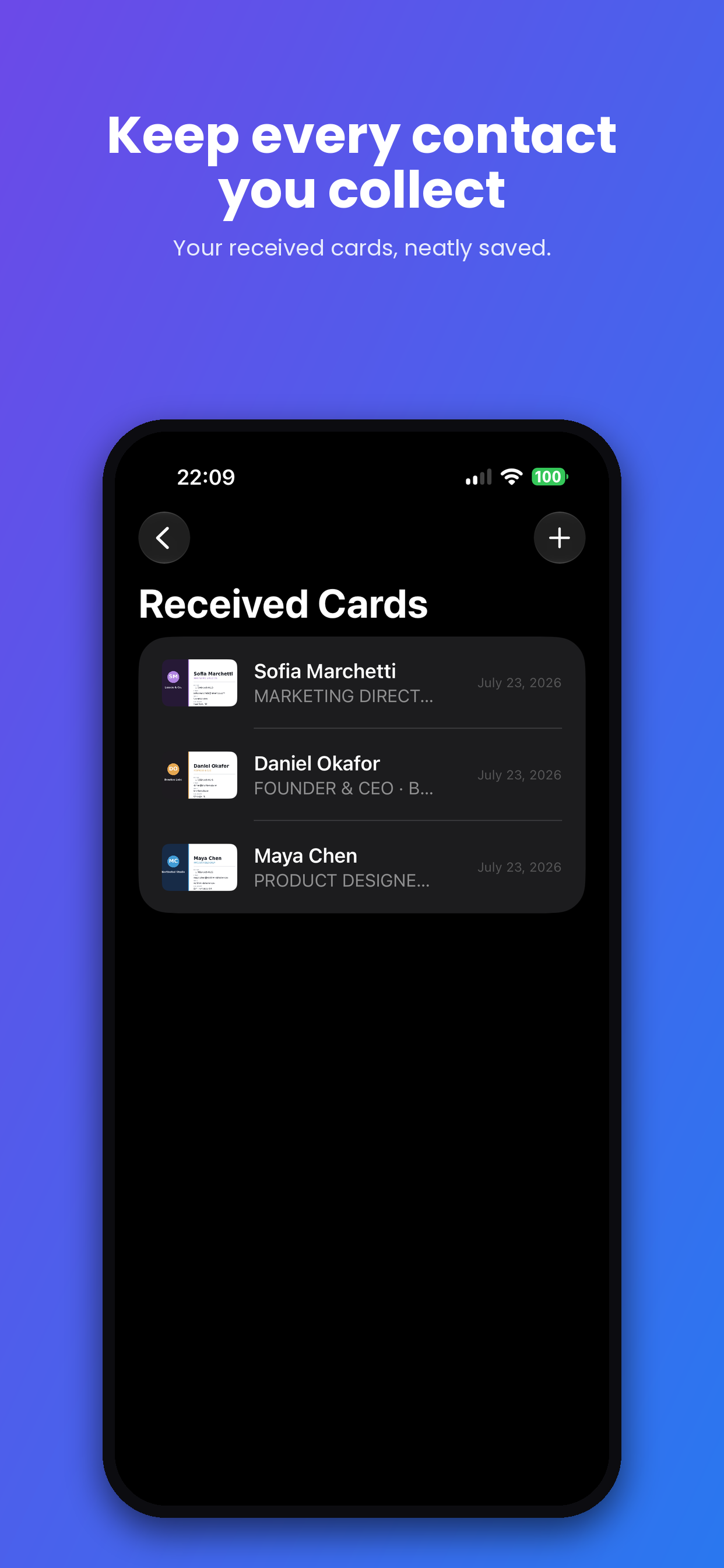 Received cards list